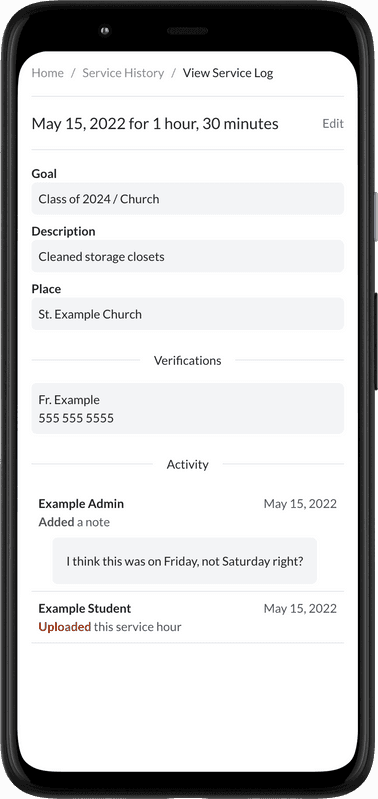 Student view screenshot